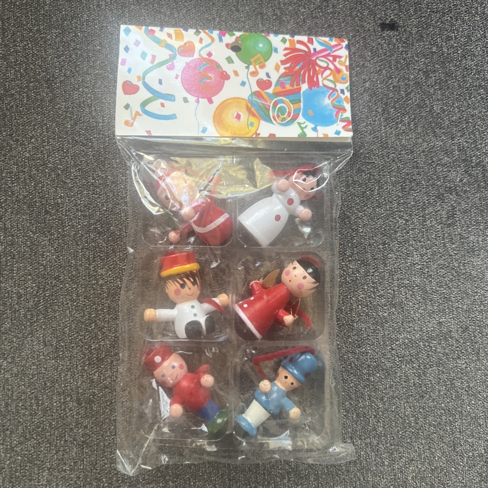 Bloom-Rite Christmas Ornaments Kids OS Multicolor Vintage 1987 Wooden 6pc Set